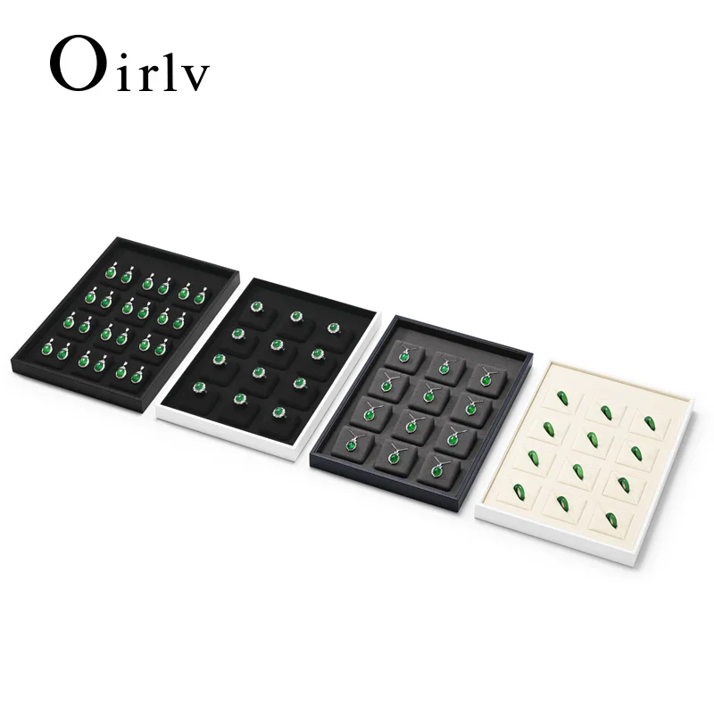 

Oirlv 12 Grids Jewelry Organizer Tray Off-White Grey Black Jewelry Trays Display Ring Earring Necklace Pendent Velvet Tray Box