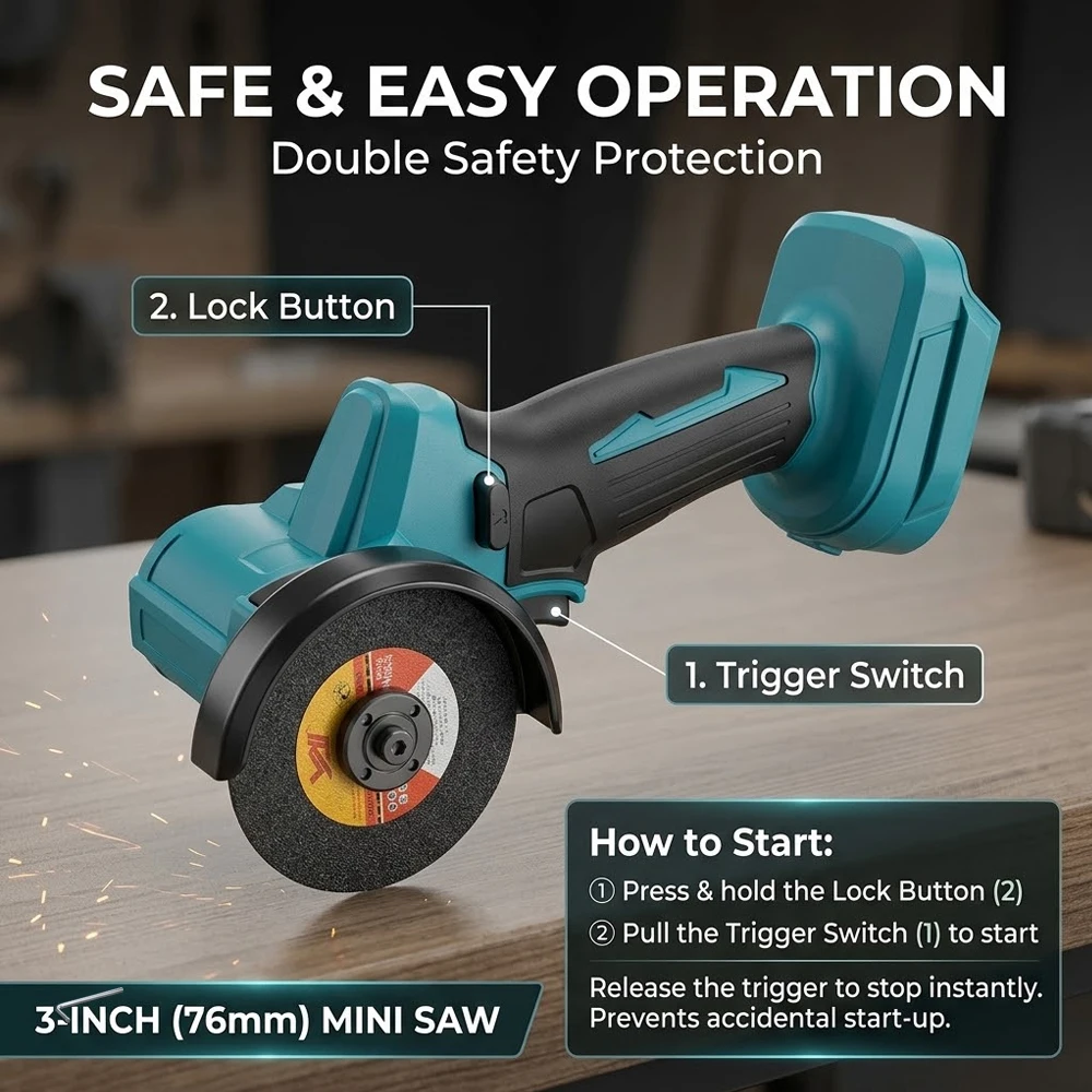 3 Inch Mini Angle Grinder Cordless Electirc CUT OFF Tool Cutting Circular Saw Power Tool For Makita/Dewalt 20V No Battery
