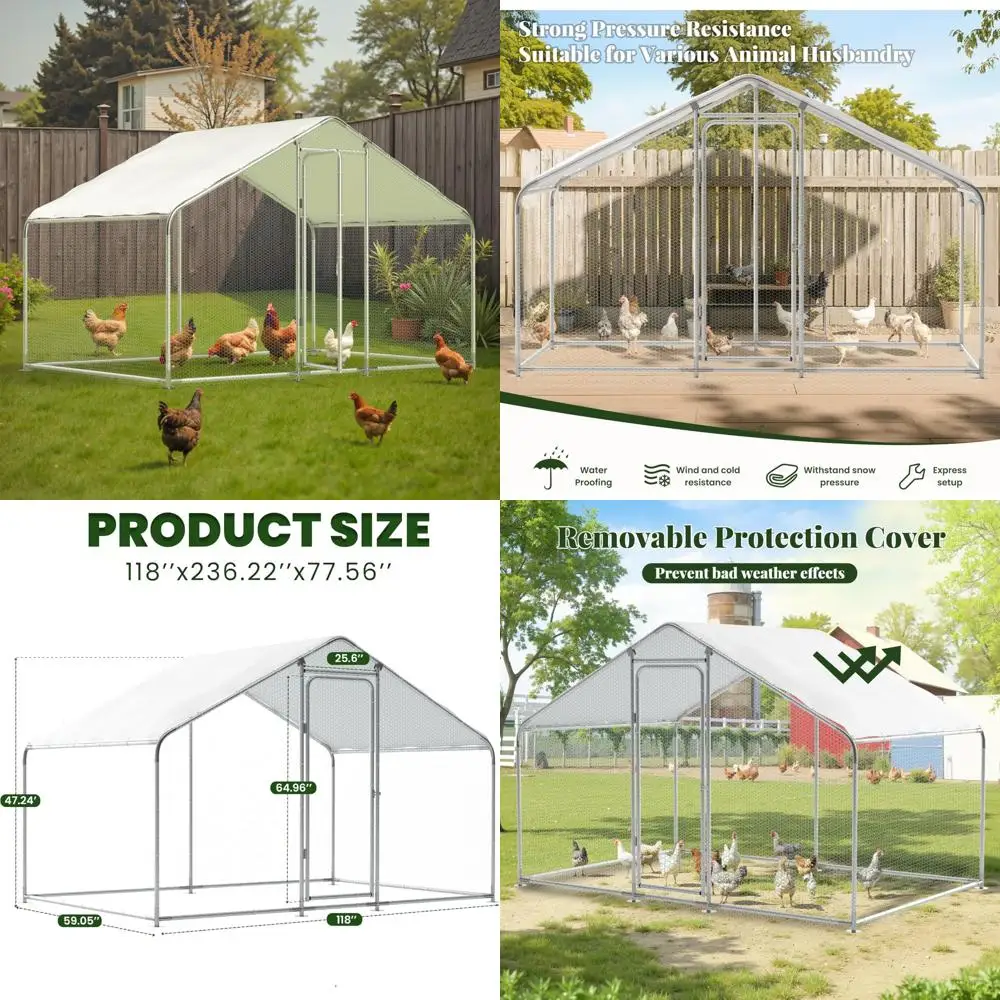 

Large Heavy-Duty Walk-In Chicken Coop for 15-20 Chickens with Predator-Proof Outdoor Metal Enclosure