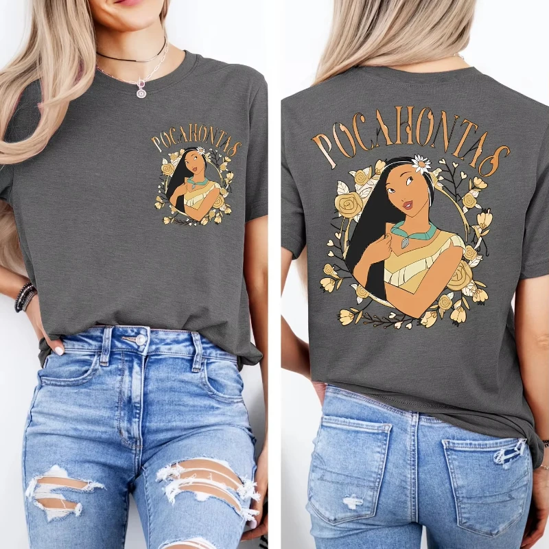 Camiseta gráfica Disney Pocahontas para mujer, Top de manga corta con cuello redondo de inspiración Vintage, Top holgado informal versátil, superventas