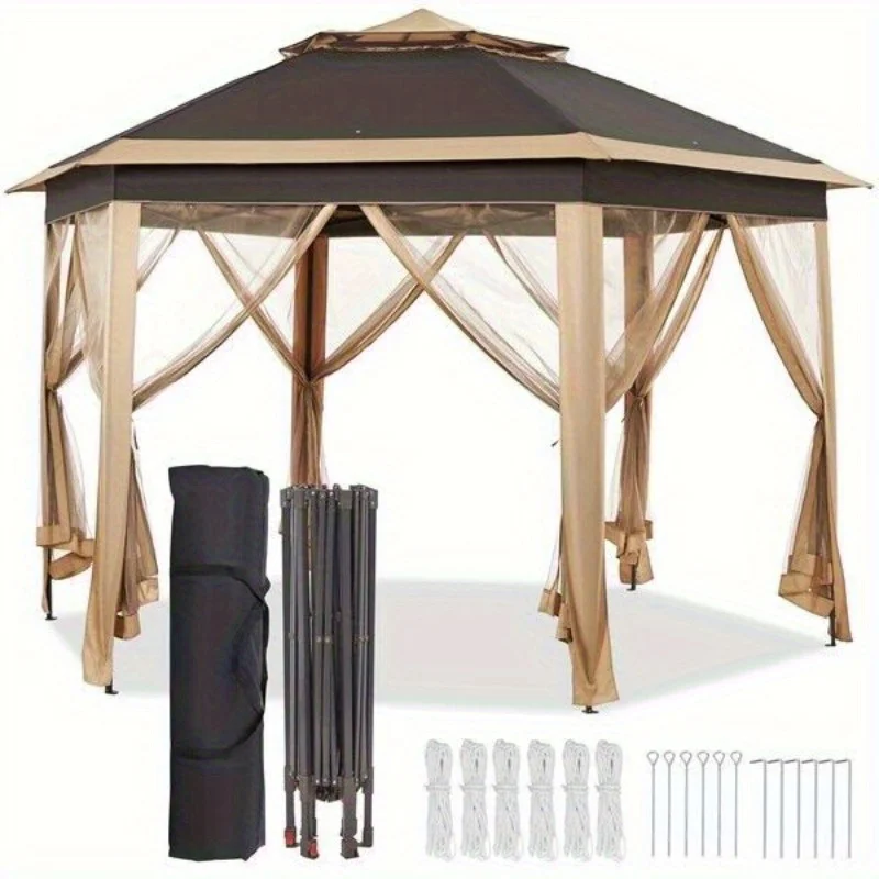 

13' x 13' Double Roof Outdoor Patio Gazebo Pop Up Canopy Tent with Mesh Netting