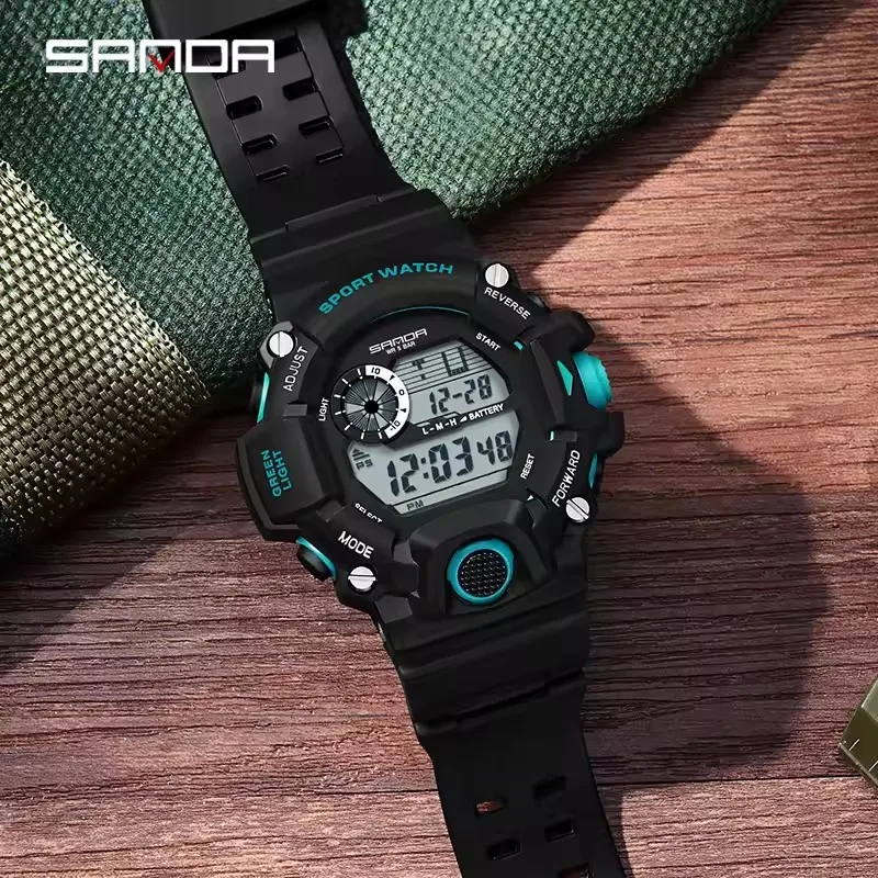 Reloj SANDA 326 con movimiento Digital electrónico para hombre, pantalla luminosa, esfera, deportes de ocio al aire libre, reloj resistente al agua para hombre
