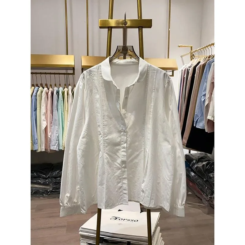 Корейская версия литературной ретро-французской плиссированной рубашки с длинными рукавами для женщин, весна 2025, новый шикарный топ