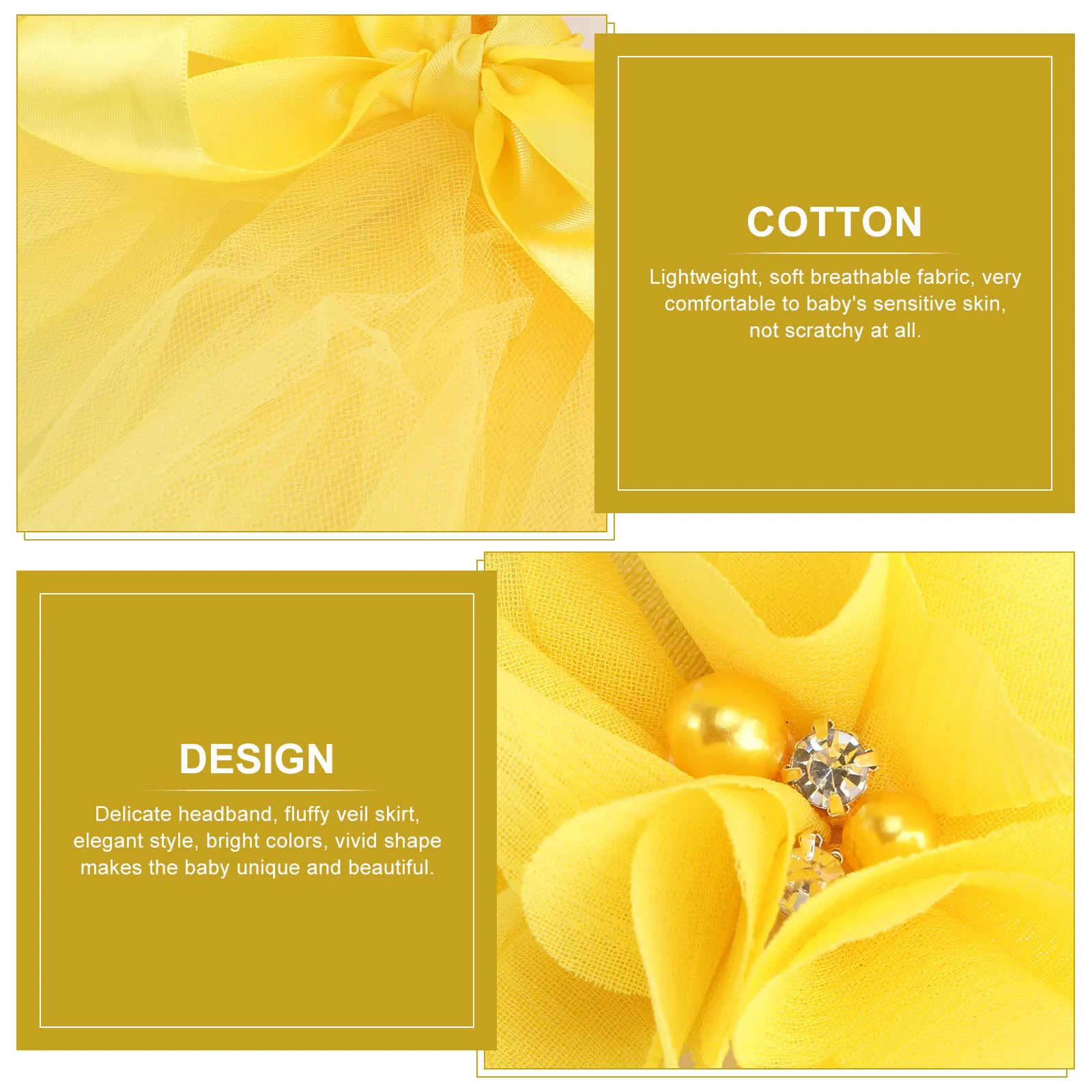 Newborn Tutu Skirt Yellow Elegant Tulle Outfit with Floral Headband for 0-12M Infants Comfortable Breathable Baby