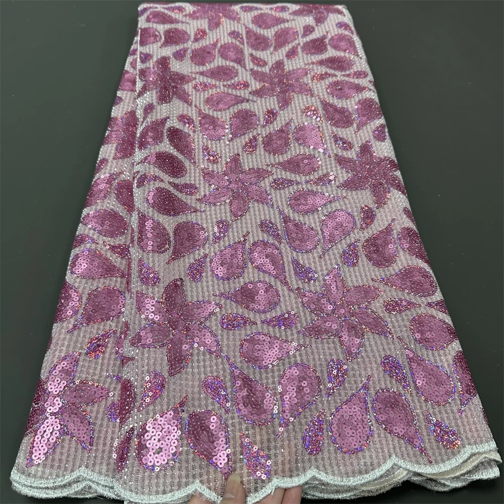 African Nigerian 2024 Latest High Quality With Tulle Sewing Lace Fabric Guipure Embroidery Dresses Sequins 5yards hz1137