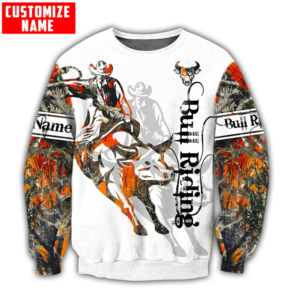 Custom Name Bull Riding Tattoo 3D All Over Printed Men Hoodie Unisex Hooded sweatshirt Streetwear Casual zipper hoodies DK446