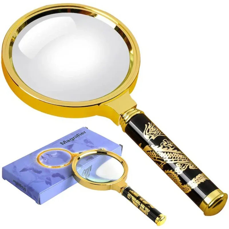 

10X Magnifying Glass Golden Dragon Handle Magnifier Mini Pocket Handheld Microscope Reading Jewelry Loupe Magnifiers