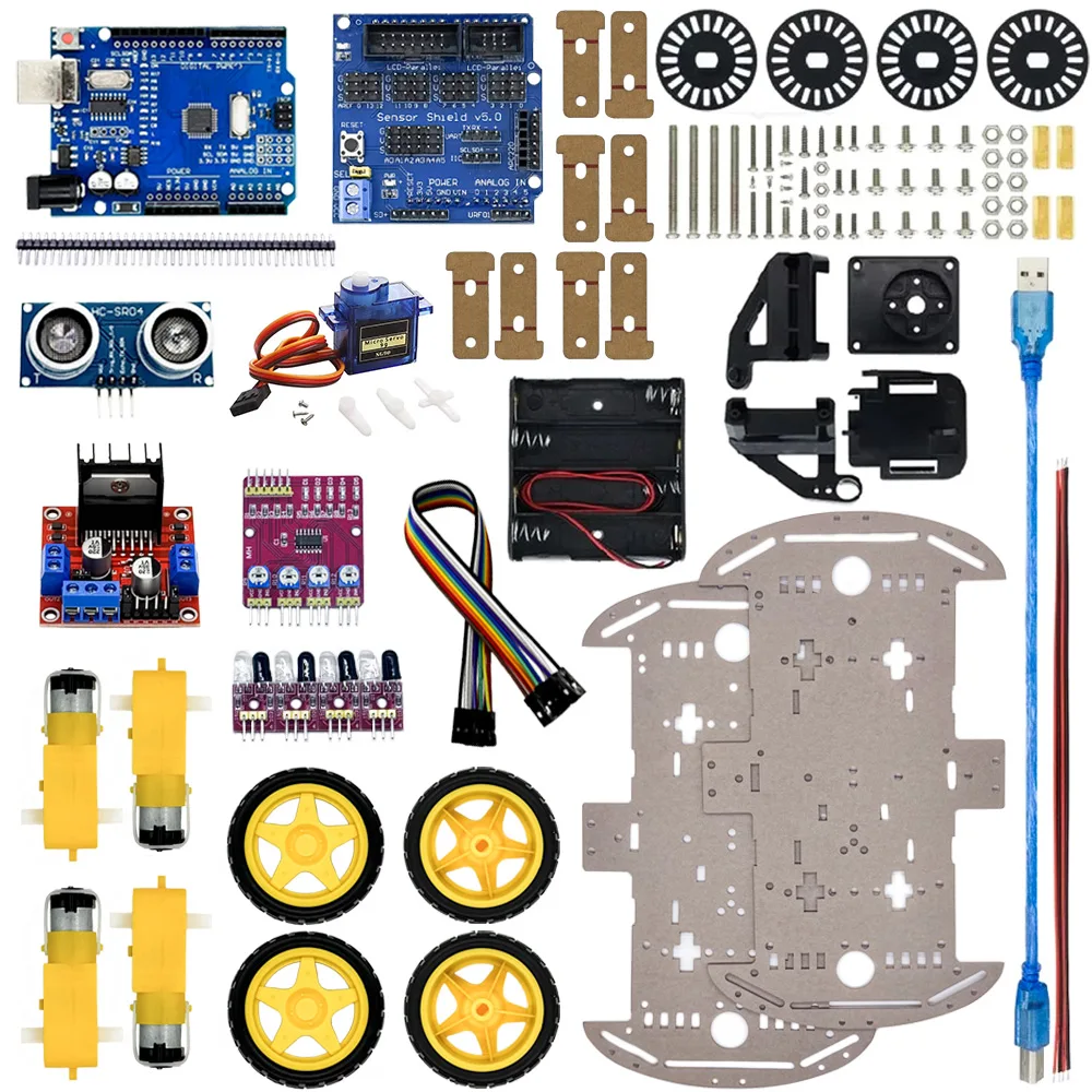 4WD Electronic Smart Car Kit for Arduino R3 Board with Speed Encoder And Battery Box DIY Robot Chassis Kit