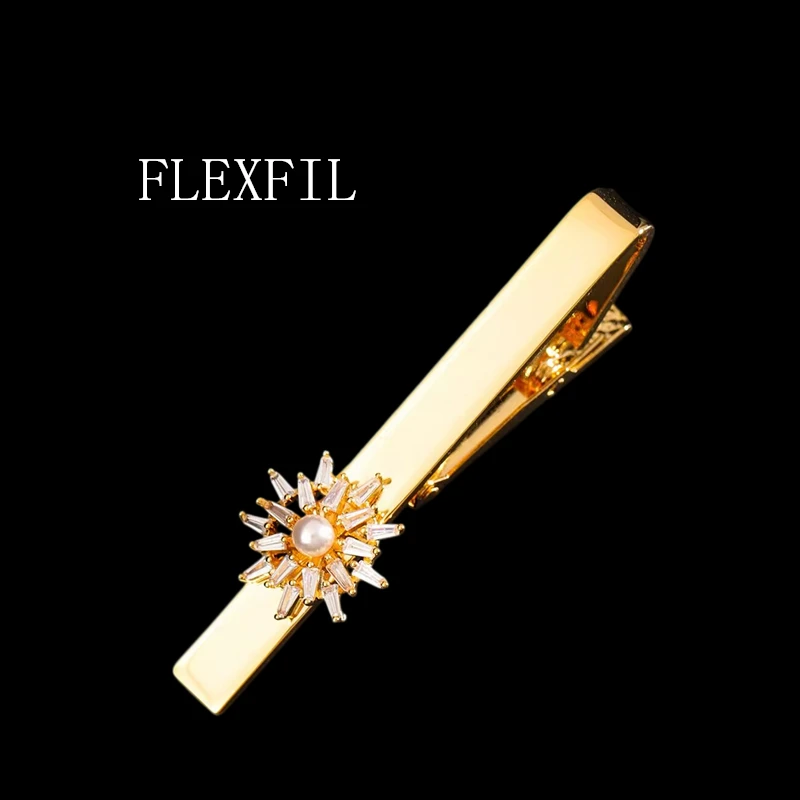 

Зажим для галстука FLEXFIL класса люкс для мужчин, брендовый зажим для галстука, запонки, высококачественные круглые свадебные запонки с кристаллами, ювелирные изделия