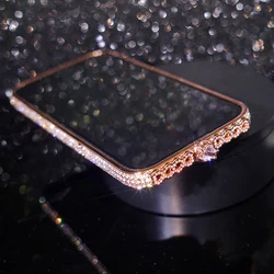 Bling Rhinestone Bumper Case For Iphone 16 15 Pro Max 15 Plus Luxury Glitter Diamond Love Heart Metal Inlay Frame Cover Funda
