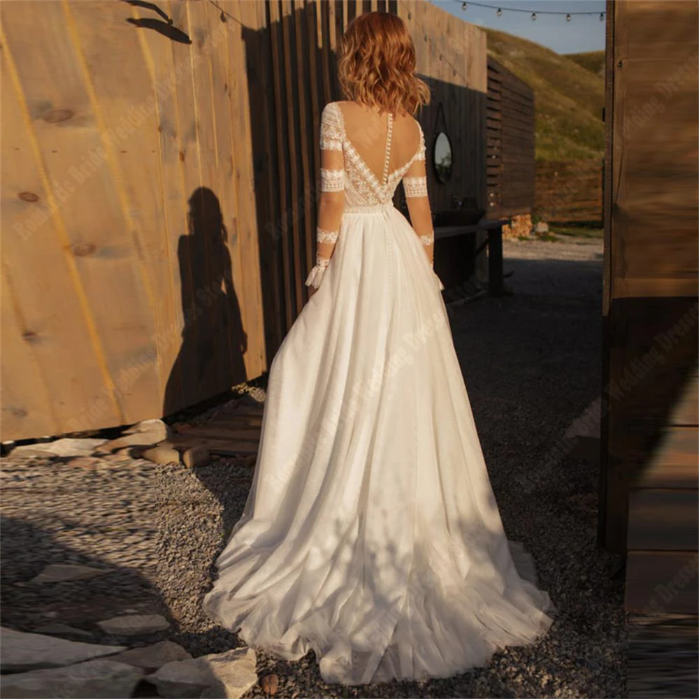 Vestidos De Novia De línea a De estilo minimalista De celebridad, Vestidos De Novia formales De manga larga, nuevos Vestidos De Novia populares para mujer