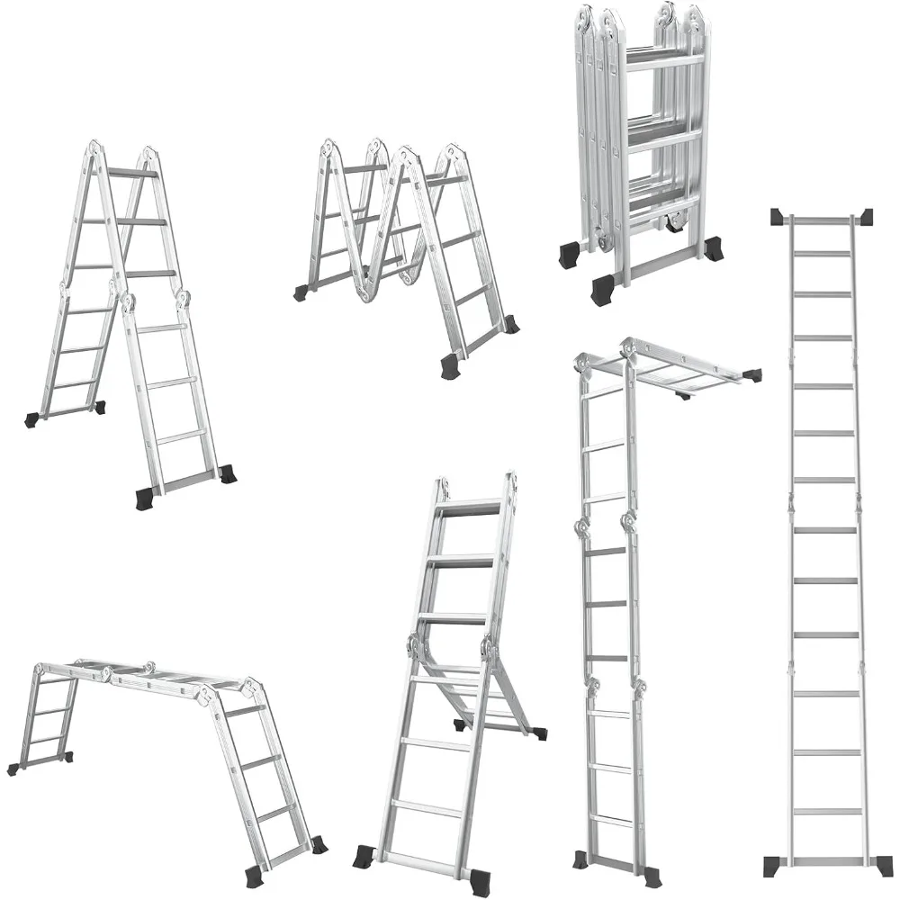 7-in-1 12 Fuß hohe klappbare Trittleiter, maximale Belastung 330 Pfund, leichte Mehrzweck-Aluminiumleiter