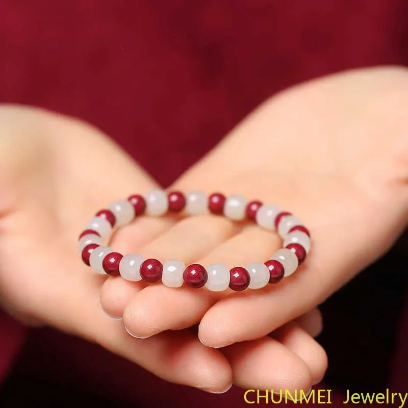 Natural Stone Hotan Jade Jewerly Cinnabar Bracelet Purple Gold Sand Year of The Red Rope Natural Stone Women Bracelet Gifts