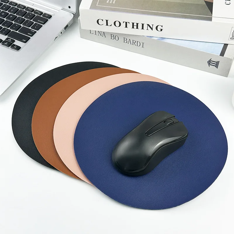 Round White PU Leather Mouse Pad, Waterproof Stain Resistant High Grade Desk Mat, Custom Printed Blank Mousepad