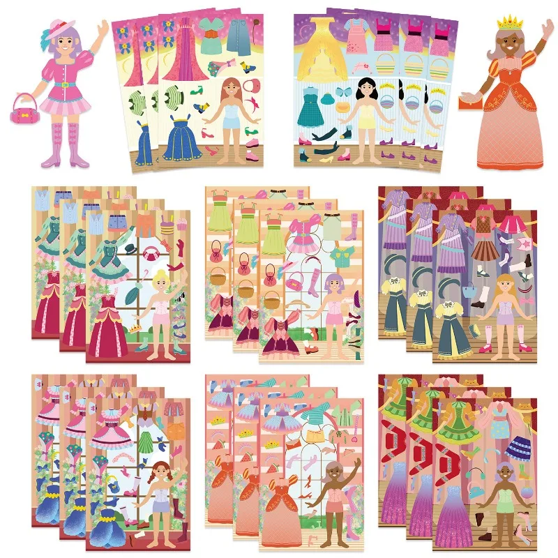 8 Stück Prinzessinnen-Anzieh-Puzzle-Aufkleber, niedliche Cartoon-Kreativität, lustige Puzzle-Informationen, Informationen, wasserfester Aufkleber