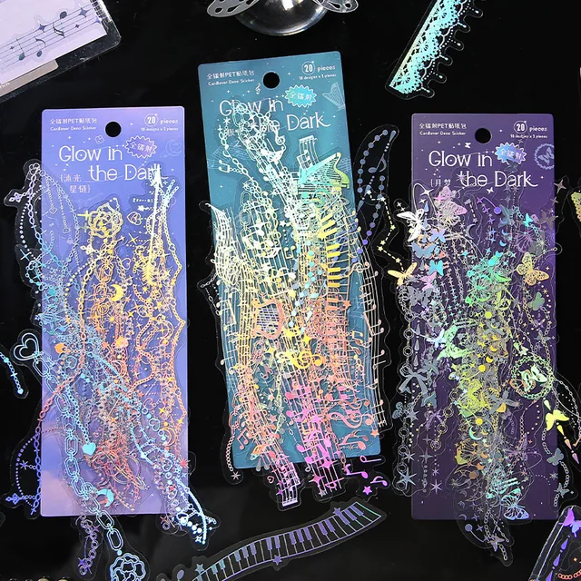 20 sztuk/paczka laserowa lampa błyskowa długie paski naklejki ręcznie robione kreatywność etykiety w sztyfcie samoprzylepne Diy materiał do scrapbookingu zapasy rzemieślnicze
