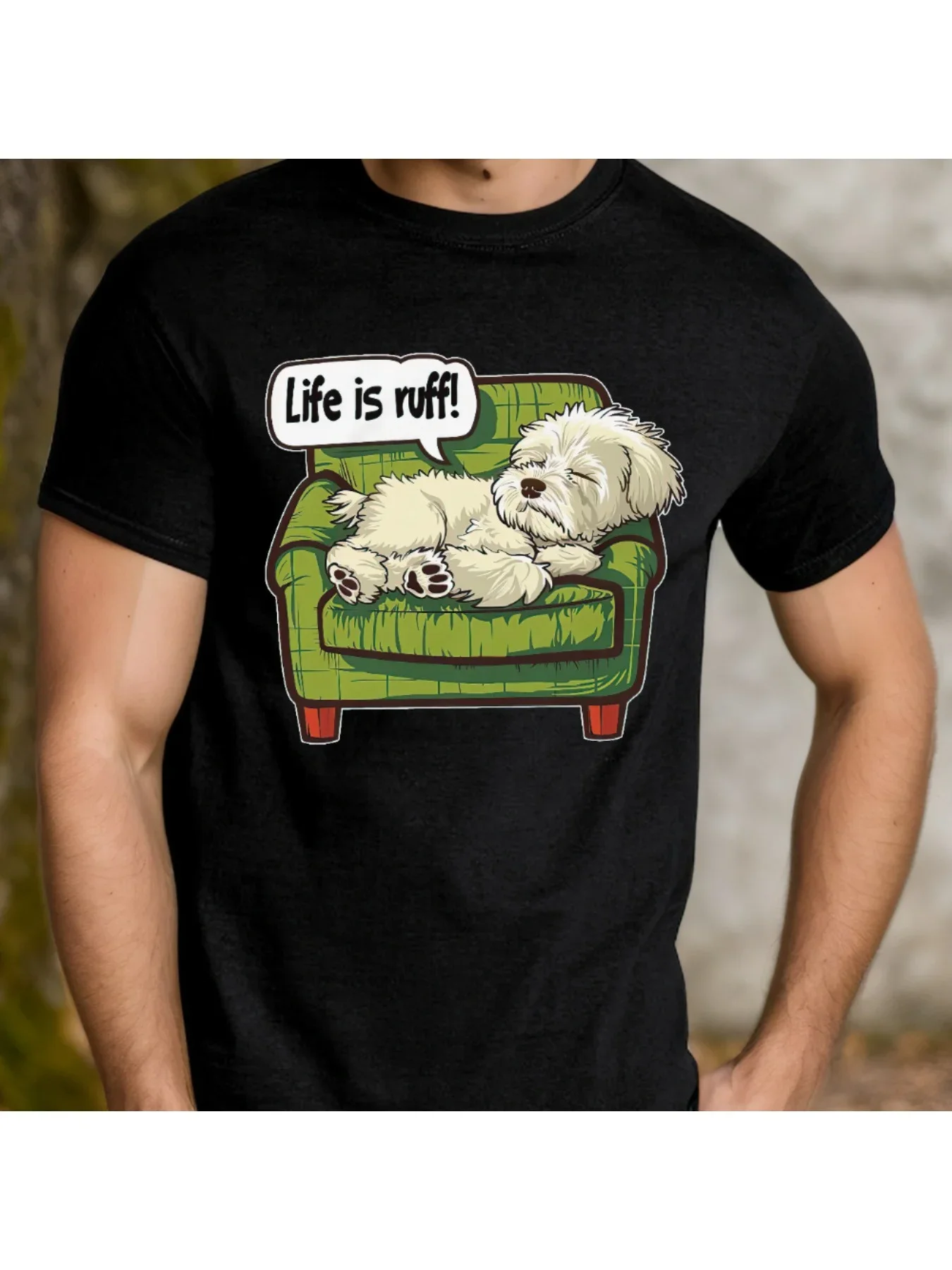 New A Men'S T-Shirt Designed with a Maltese Puppy - a Casual Crew Neck Top Featuring Applied Details, Suitable for Outdoor Activ