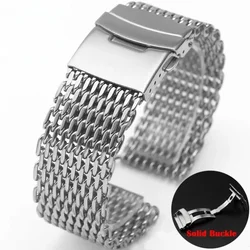 18/20/22/24mm Mesh Solid Stainless Steel Watch Band for Seiko Diving Metal Shark Adjustable Strap Luxury Men Bracelet for Rolex