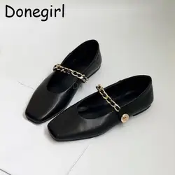 Donegirl 2024 New Spring Fashion Women Square Head Metal Flats Mary Jane Shoes Shallow Simple Elegant Comfort Casual Shoes Chic