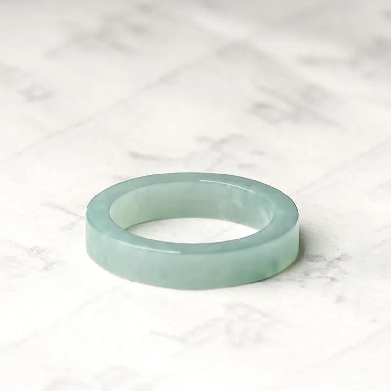 Natural Type A Jadeite Light Blue Water Ring Minimalist Plain Band Couple Rings Round/Square Options Unisex - view 6