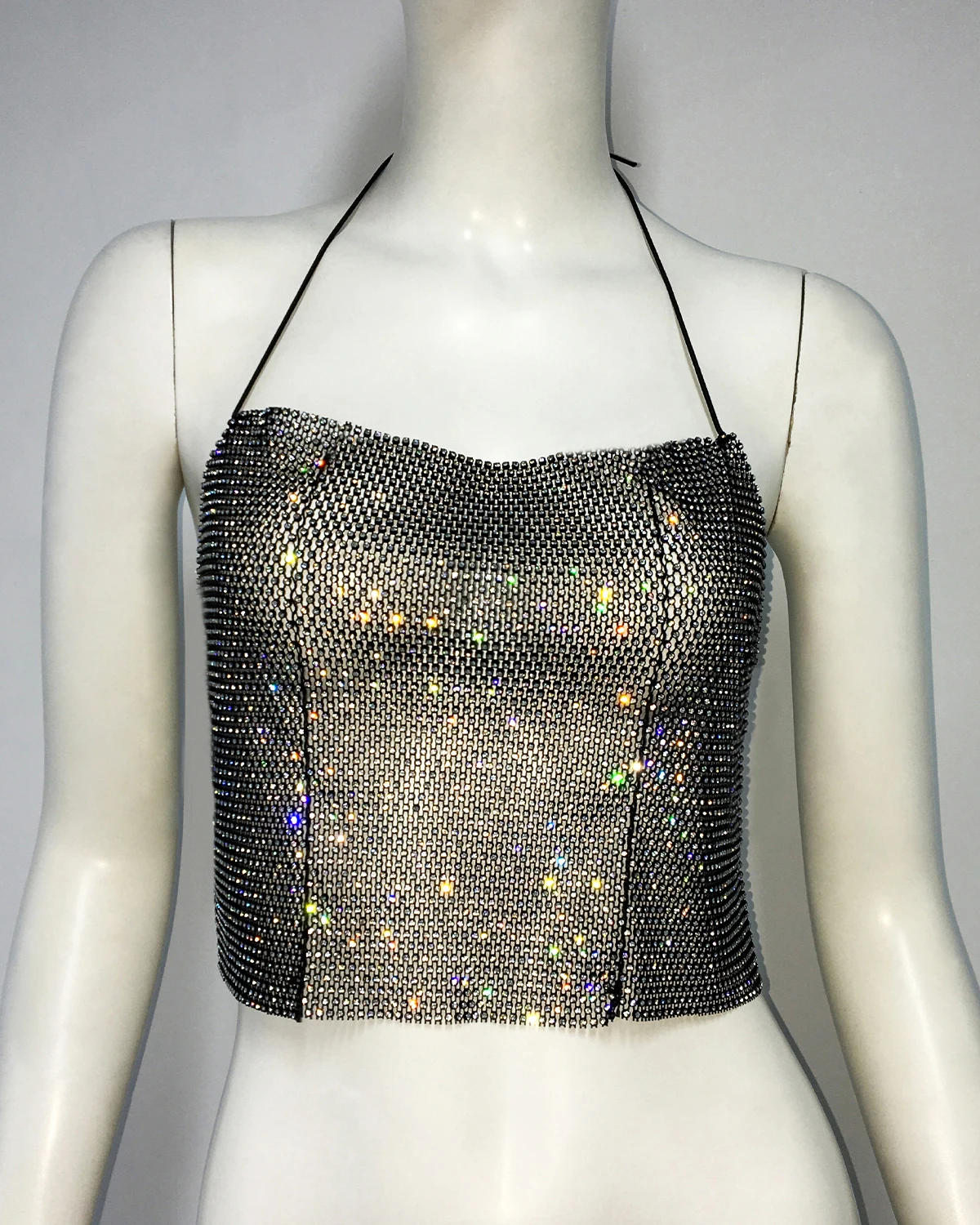 2024 New Shiny Fishnet See Through Sexy Tank Top For Women Halter Backless Crop Tops Hottie Fashion Y2k Nightclub Sexy Clothes