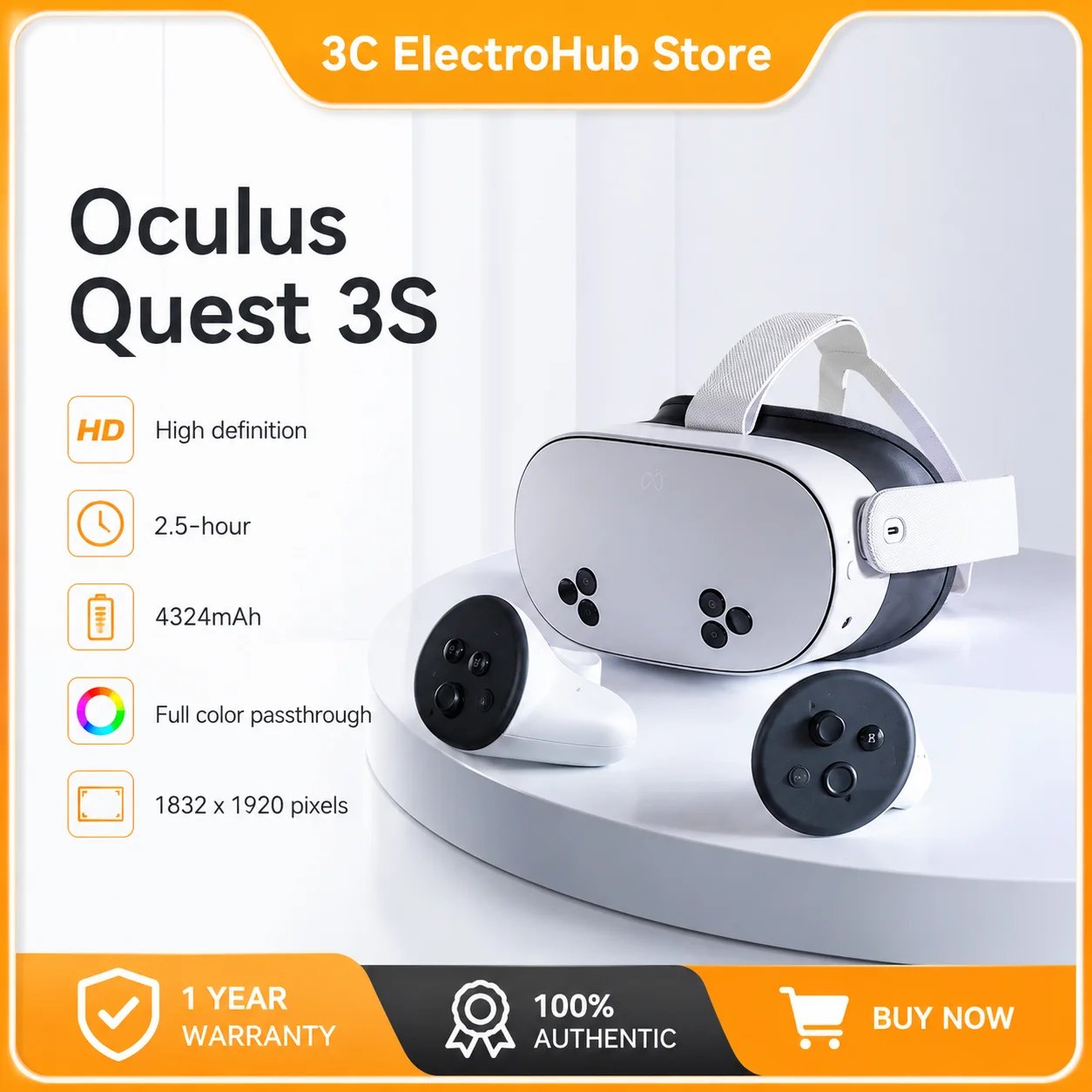 Casque VR tout-en-un Oculus Quest 3S 128 Go — Casque intelligent Meta Quest 3 avec détection de mouvement — Console de jeu VR Quest 3S 128 Go