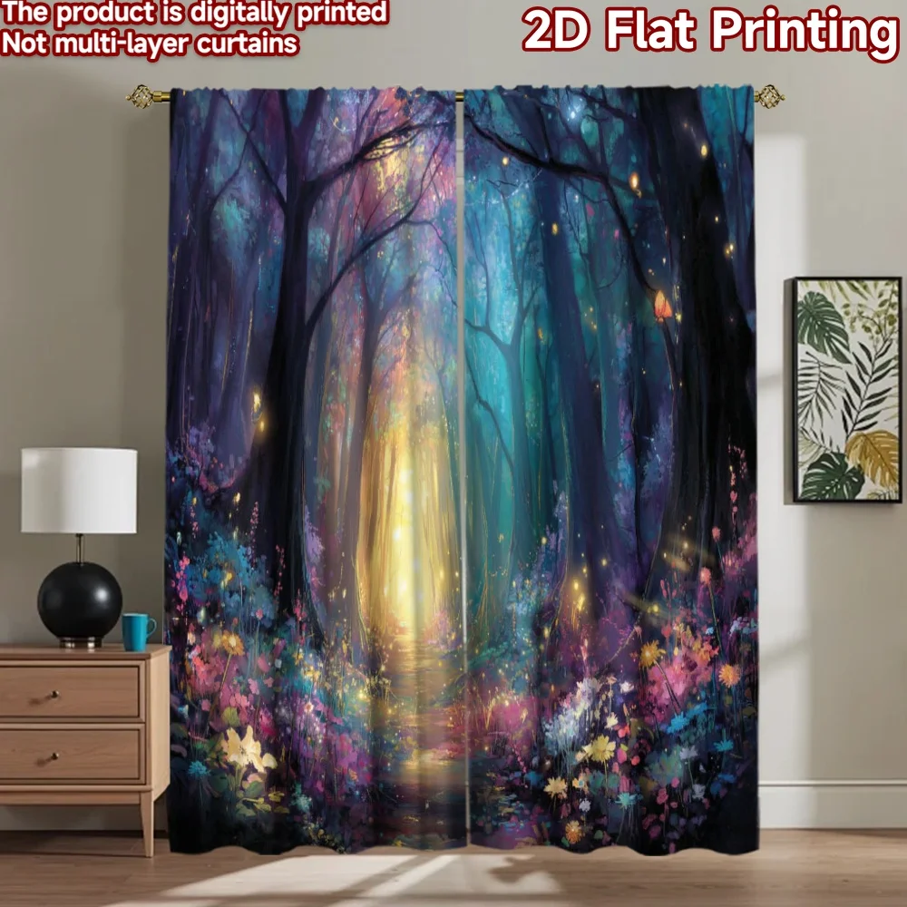 2D flat printing 2pcs Scene Curtain Enchanted Forest Path Gateway Digital Printed Polyester Drapes Party Decorations Perfect for