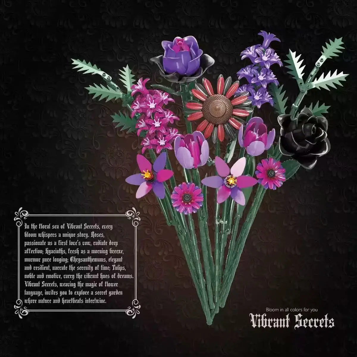 Zestaw klocków konstrukcyjnych 614 elementów, zabawka kwiatowa, prezent na Walentynki, model DIY do samodzielnego montażu kwiatów, zabawka świąteczna dla dziewczynek.