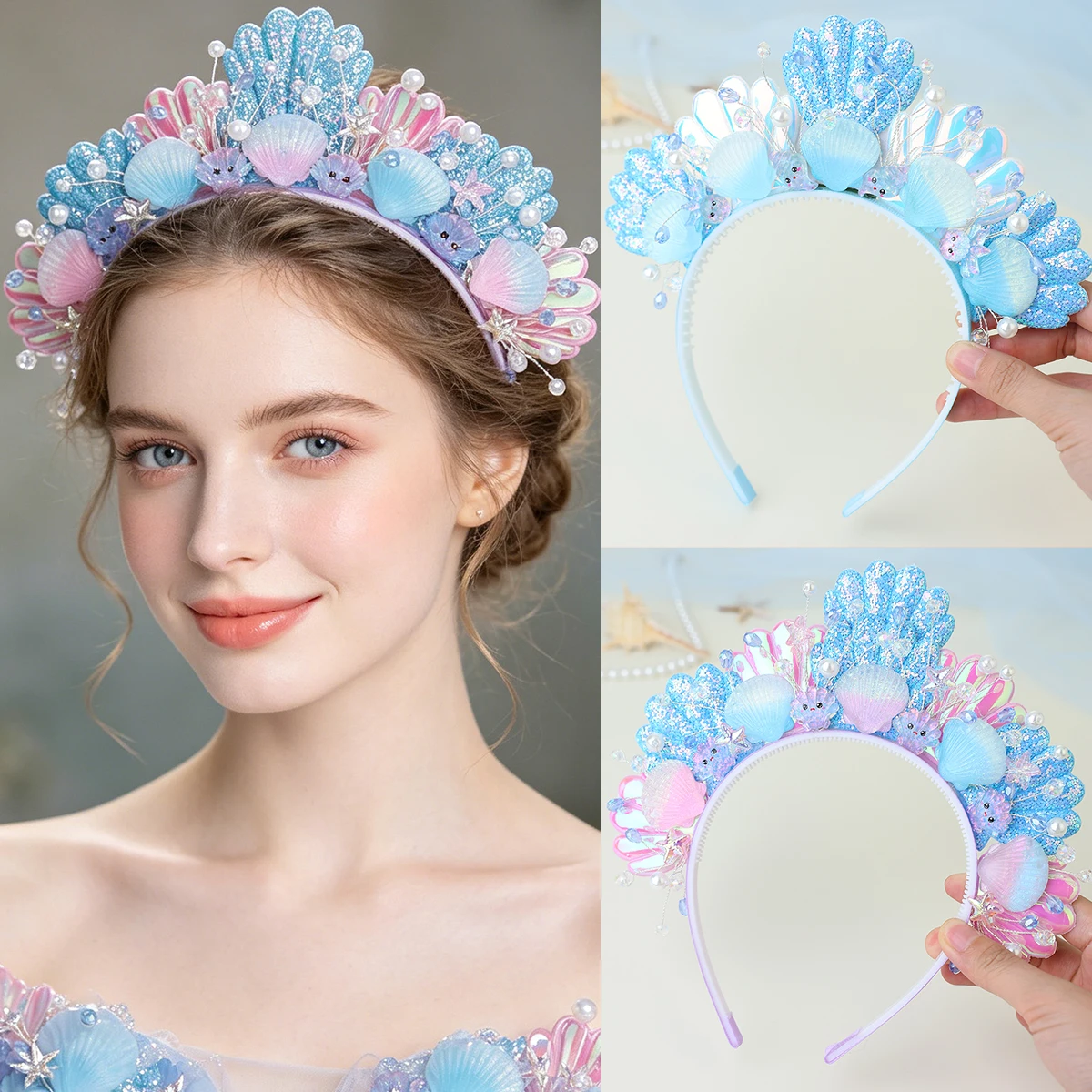 Mermaid shell hairband, ocean-themed hair accessories, Halloween mermaid costume, birthday party costume.