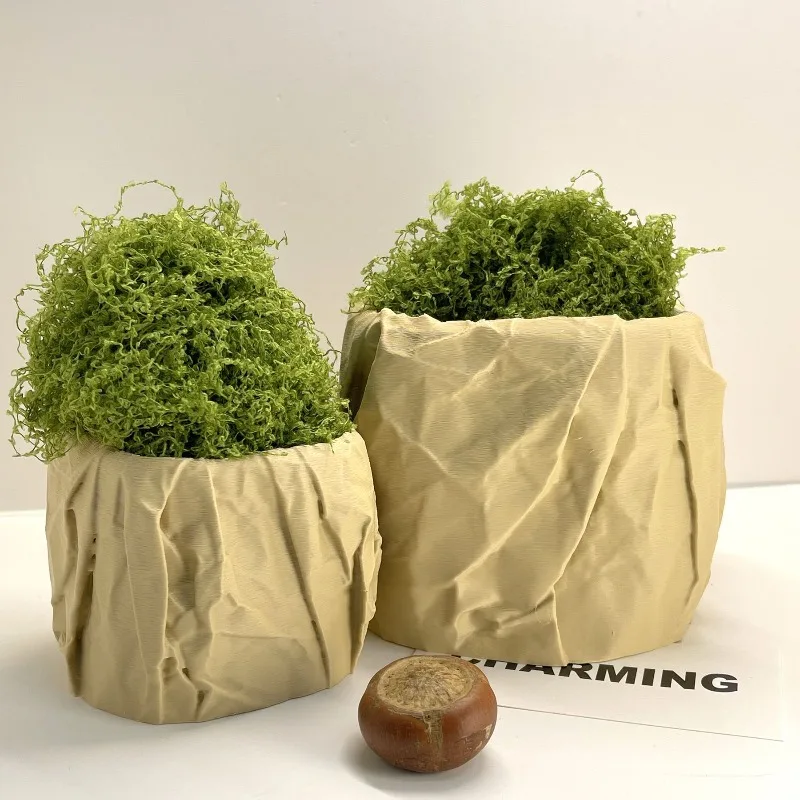 Creative 3D Wrinkled Paper Texture Plant Flowerpot Entrance Key Storage Tray Desktop Decoration Exquisite Home Decoration Gift