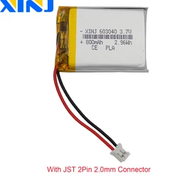 3.7V 800mAh 2.96Wh 603040 JST-PH 2pin 2.0mm Polymer Li LiPo Rechargeable Battery Cell For GPS Sat Nav Camera Driving Recorder