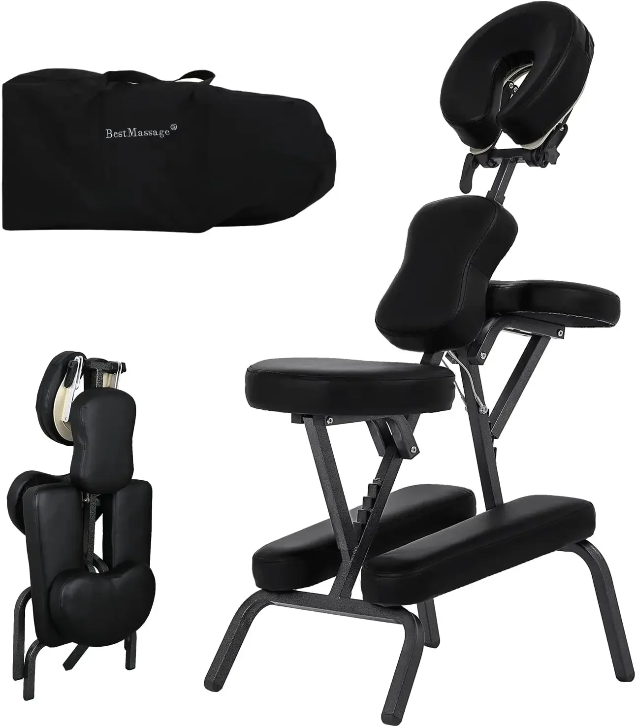 Portable Massage Chair 4 Inch Thick Sponge Height Adjustable Massage Chair Light Weight Therapy Chair Foldable, Black