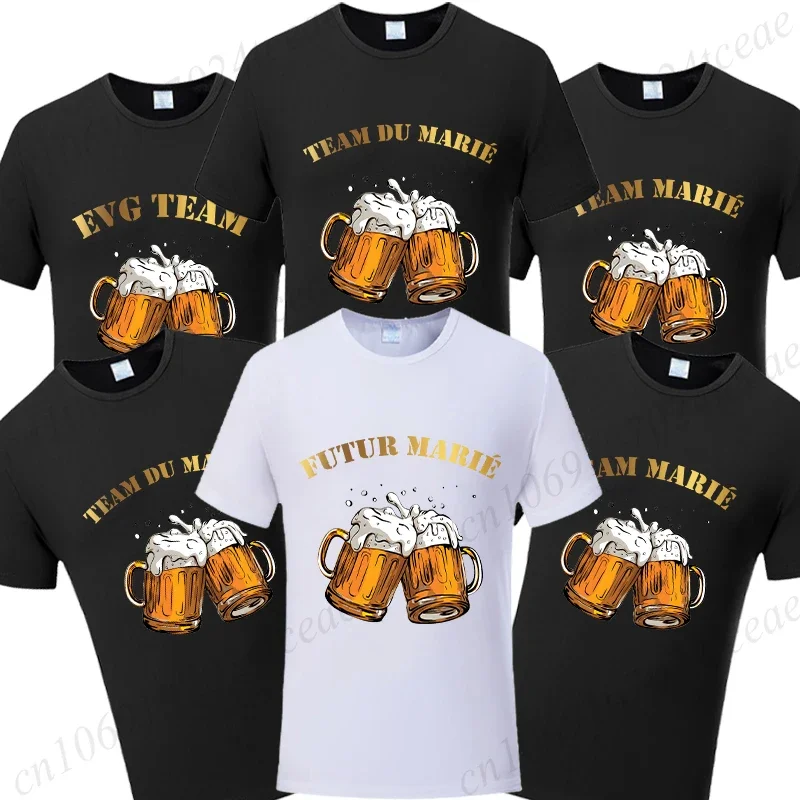 French Boyfriend Single Farewell Bachelor Party T-shirt Wedding Beer Y2K Tops Evg Team Married Tees Future Groom Man Squad Shirt