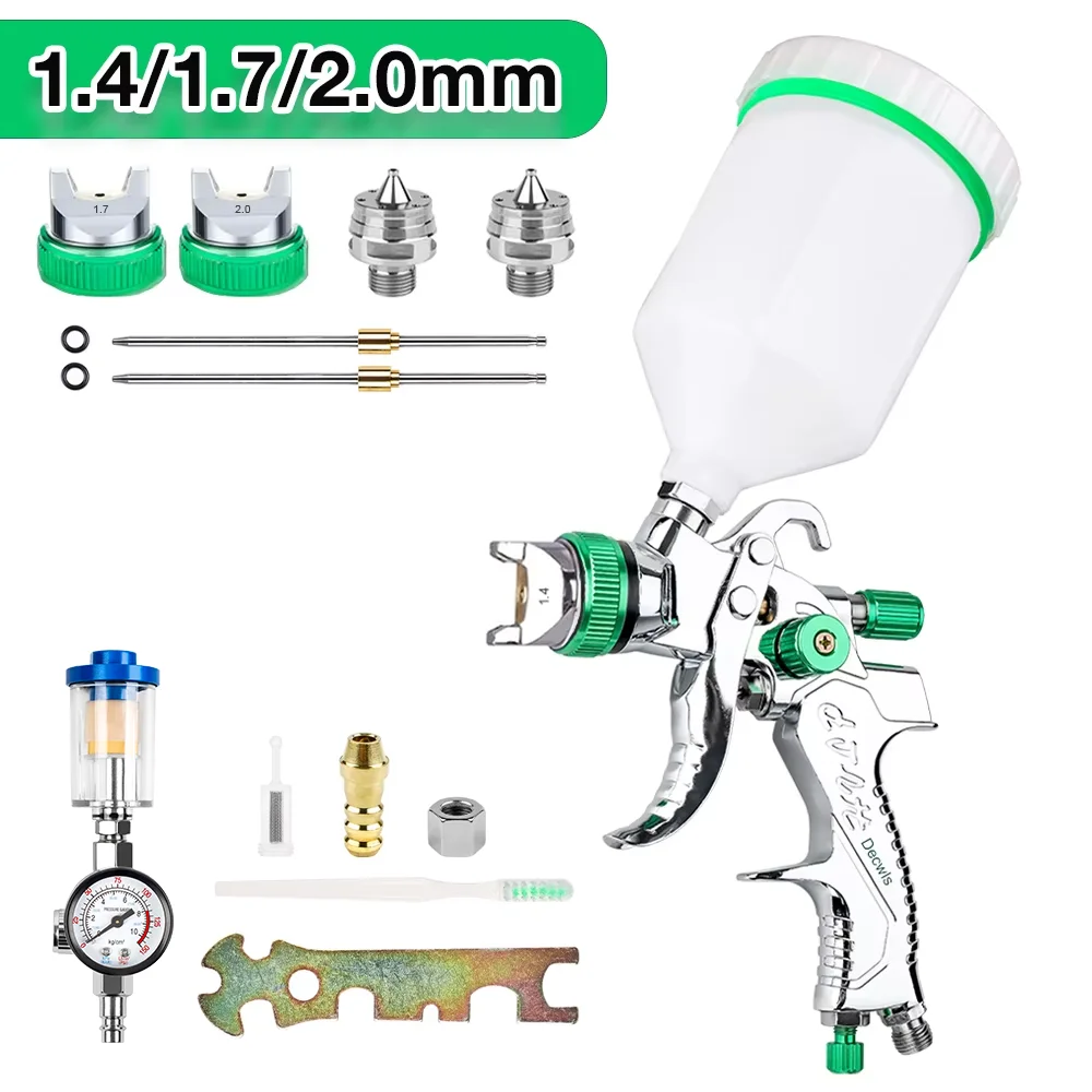 Professioneel HVLP-spuitpistool 1,4 mm 1,7 mm 2,0 mm 2,5 mm stalen mondstuk zwaartekracht draadloos spuitpistool, thuisautospuitpistool, doe-het-zelf spuitgereedschap