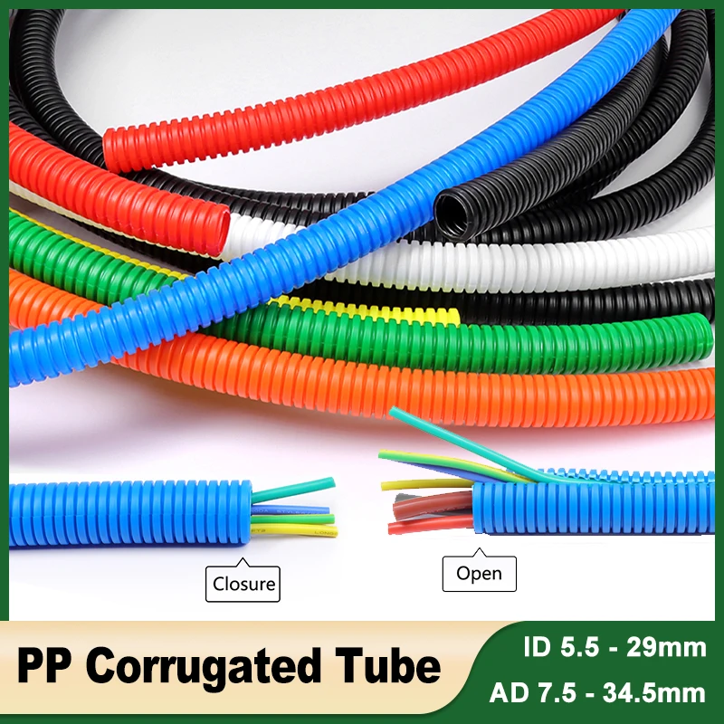 3M-10ft Open & Closed AD 7.5 - 34.5mm PP Insulated Corrugated Pipe Auto Car Mechanical Split Sleeve Line Wire Harness Protective