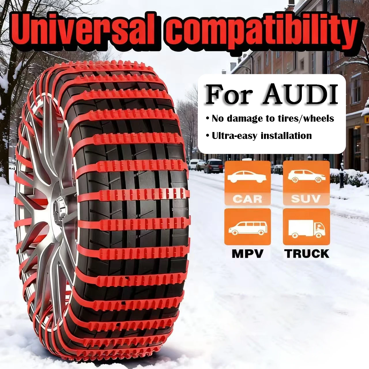 

Car Tire Chains Winter Snow Anti-Skid Tyre Cable Ties For Audi A1 8X A3 8V 8Y A4 B8 B9 A5
