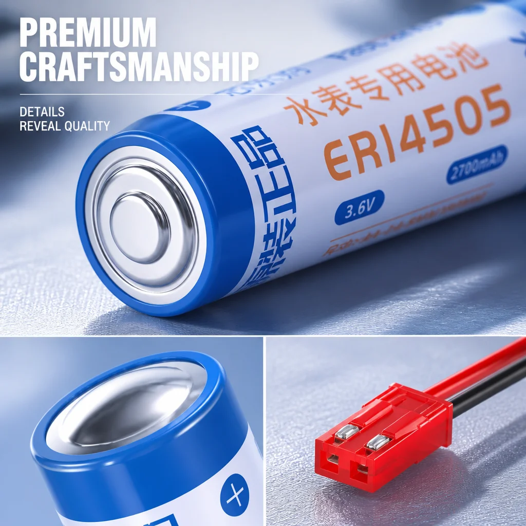 Pack of 10 ER14505 3.6V 2700mAh Li-SOCl2 Cells with 2-Pin Terminal Plug for Intelligent Water, Flow & Gas Metering Devices