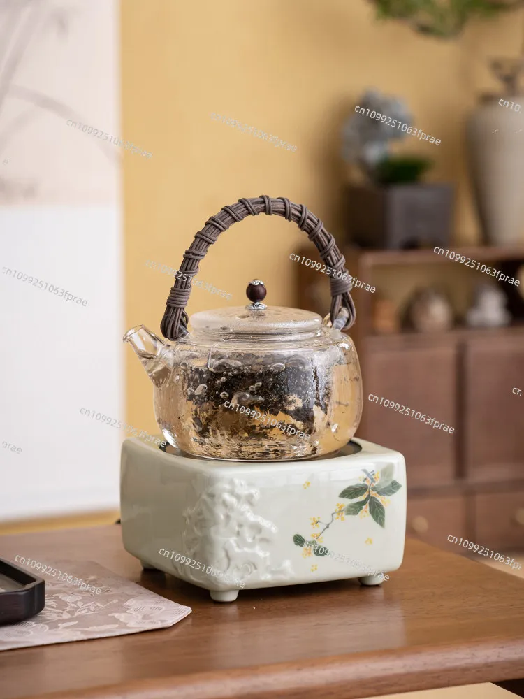 Hand-Painted Osmanthus Glass Tea Kettle Matching Small Electric Ceramic Heating Stove Household Tea Brewing Accessory Set