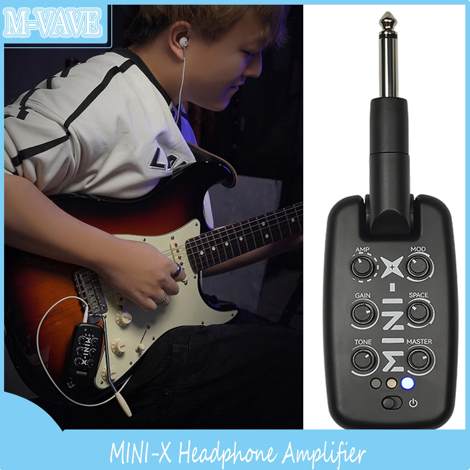 

MINI-X Headphone Amplifier Guitar Bass Effects Rechargeable Portable Plug-In Amp Built-in 9 Different Amplifier Tones