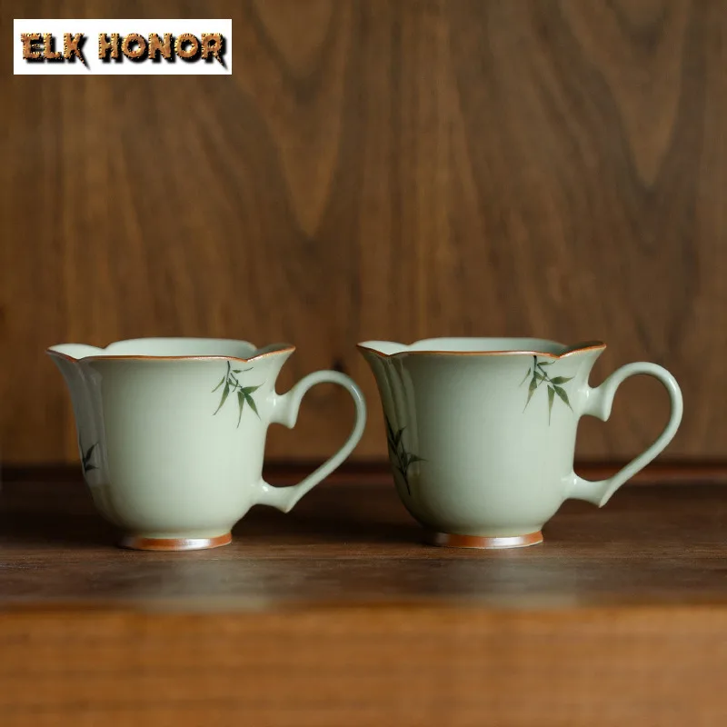 

2pc/lot Hand-painted Plant Ash Bamboo Teacup Antique Tea Bowl Tea Cup Set Tea-tasting Smelling Cup Chazhan Master Cups 75ml