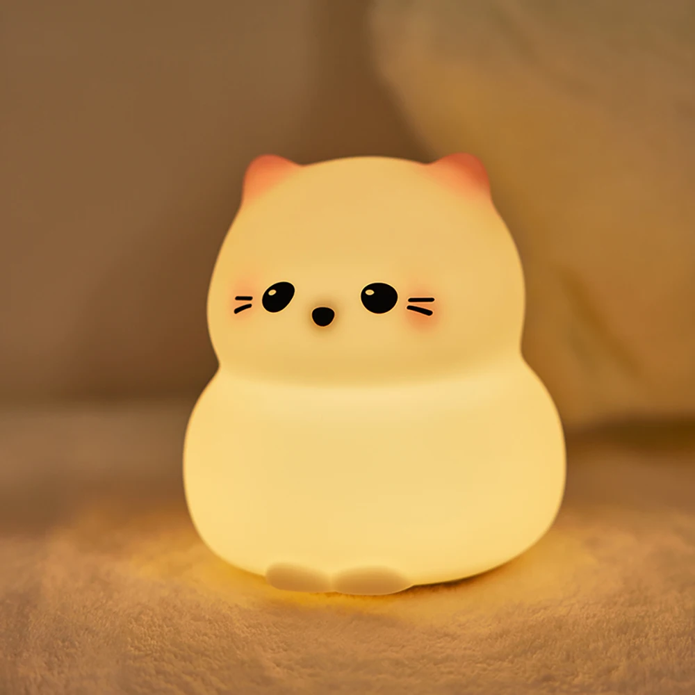 Silicone Cat Dog Night Light USB Rechargeable Nursery Sleeping Lamp Kawaii Cat Animal Night Lights for Kids Bedside Decoration