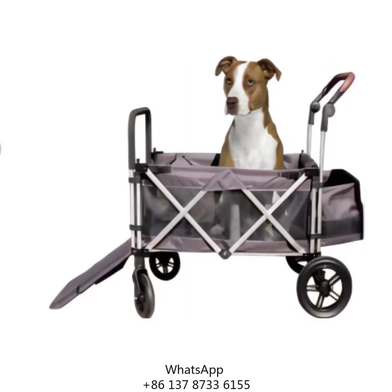 

Iron Four-Wheel Pet Stroller With Front Ramp And Sun Shade