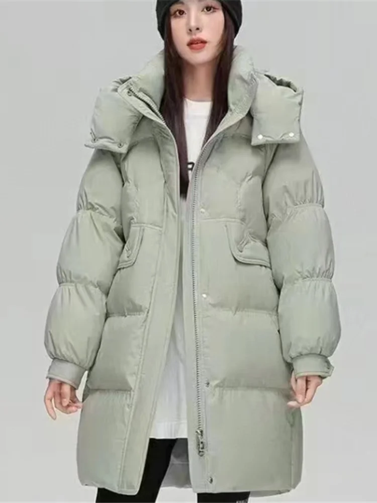 2024 New Winter Puffer Coats Jackets for Women Solid Color Simple Casual Outerwears Thicken Warm Snow Wear Women\'s Down Jackets