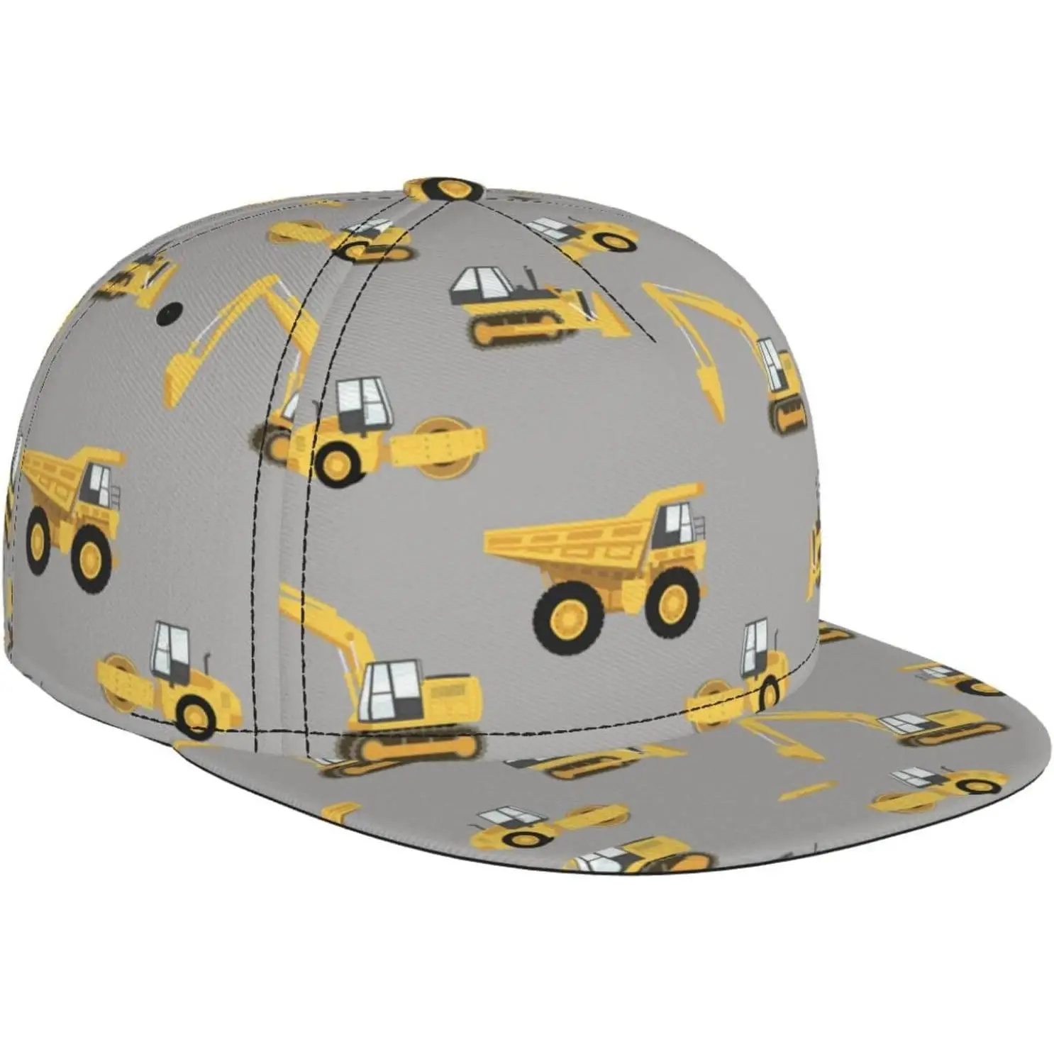 Construction Trucks Print Soft Comfort Fit Hat Summer Travel Stylish Baseball Cap Outdoor Sports Casual Wear Black