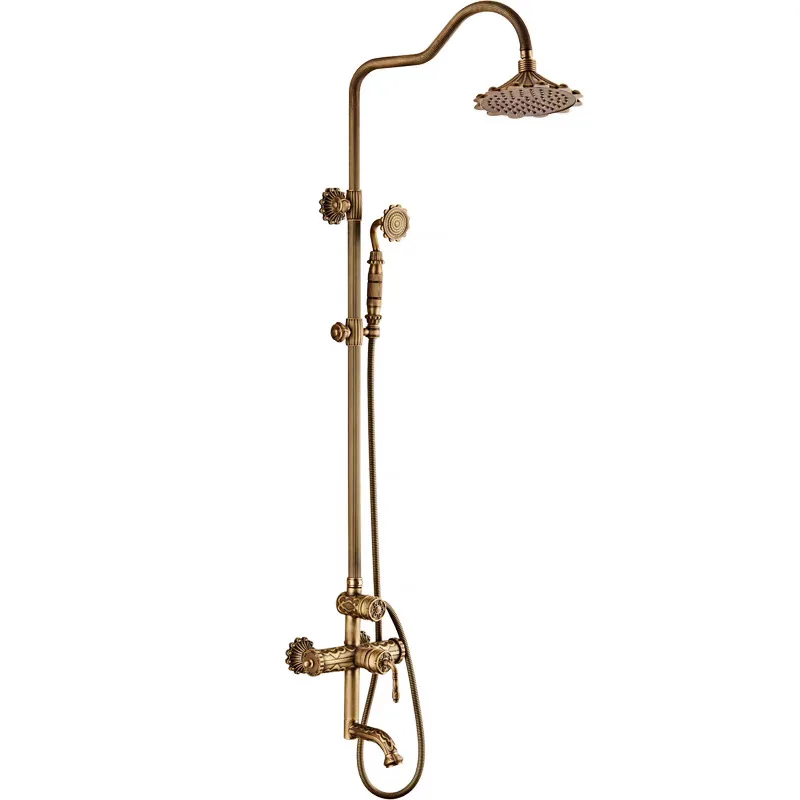 Brass engraved antique shower shower set hot and cold faucet retro copper bath mixing valve household