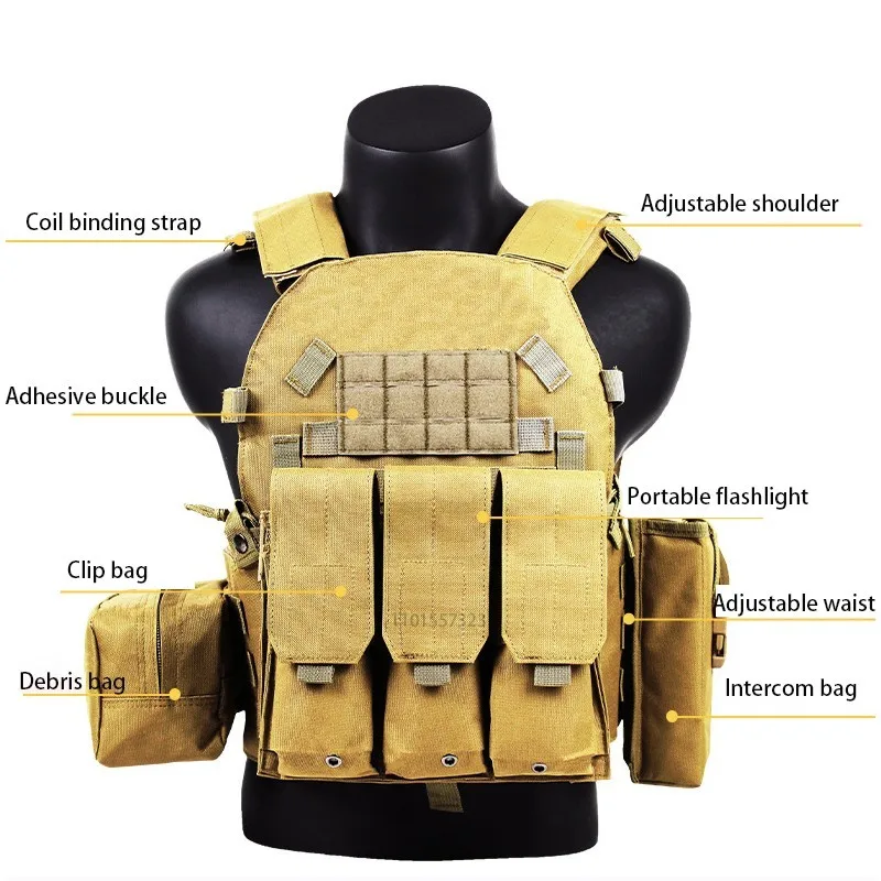Men's 6094 Tactical Vest Multi-Functional Lightweight Training Bag-Vest Black Outdoor CS Field Equipment with Pockets Body Armor