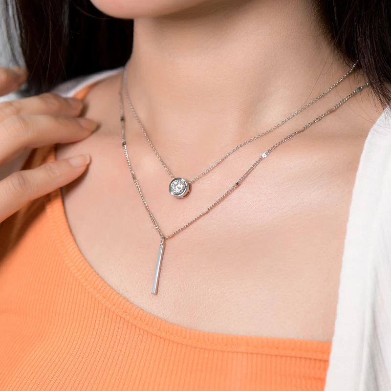 

Lnkry Sparkling 6.5mm&1.4mm Bezel Moissanite Necklace With Pendant Real Silver Chain 925 for Women Girls Jewelry Accessories