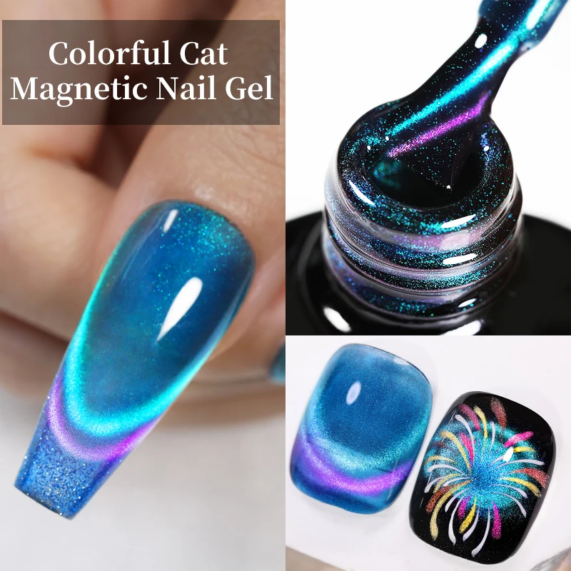 LILYCUTE 7ML Blue Cat Magnetic Gel Nail Polish Semi Permanent UV Magnet Gel Varnish Soak Off Sparkling Gel Polish Nail Art DIY