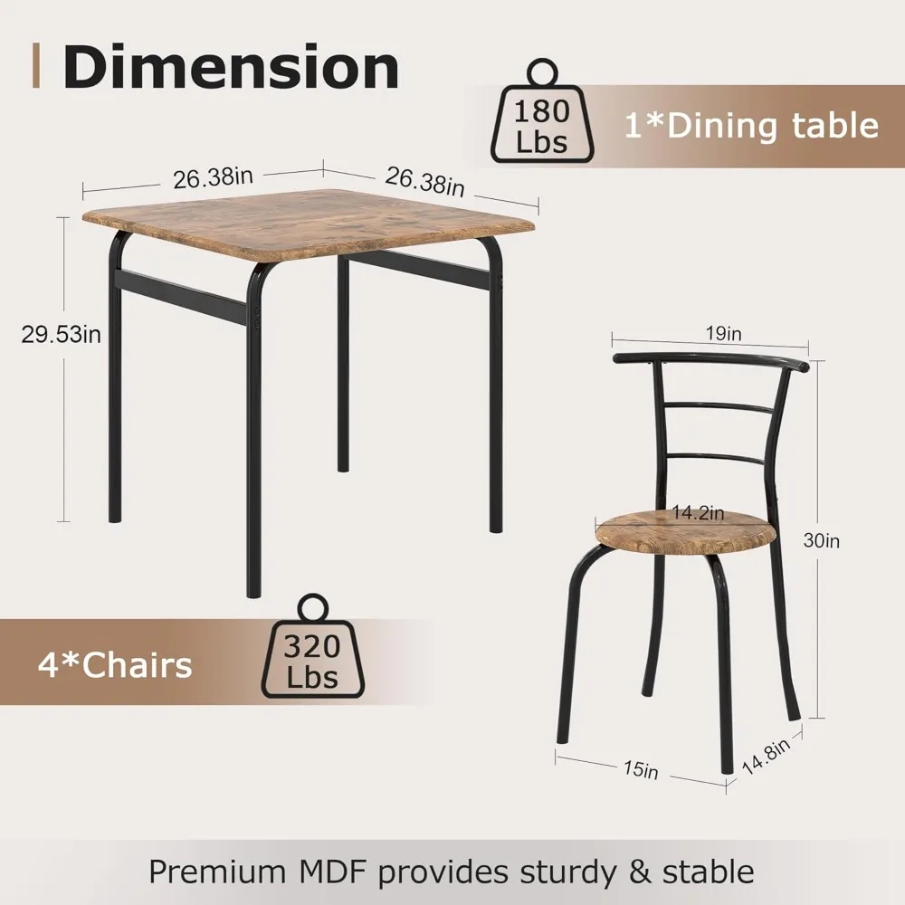 3 Piece Dining Table & Chairs Set for 2, Metal and Wooden Square Kitchen Dinette Set for Small Space, Breakfast Nook, Saving Sp