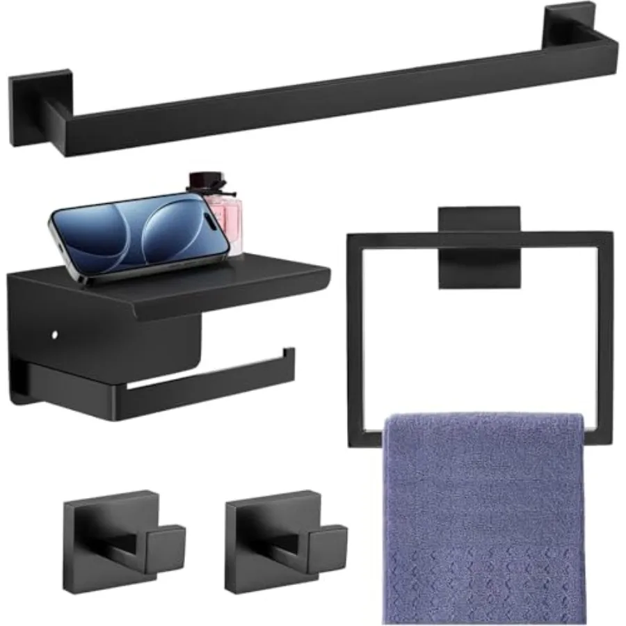 

Набор из 5 предметов для ванной комнаты, матовый черный, из нержавеющей стали SUS 304, комплект фурнитуры для ванной, 16-дюймовый держатель для полотенец
